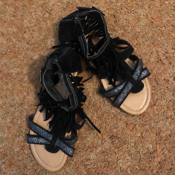 Fringe Forever 21 EUC Gladiator Sandals Black faux Suede Size 7 - Picture 7 of 10